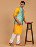 Men's Green Jacquard Nehru Jacket With Kurta Pyjama Set